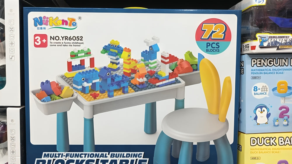 Kids Building Blocks Table with Chair & Learning Station(72 pieces)