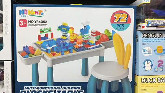 Kids Building Blocks Table with Chair & Learning Station(72 pieces)