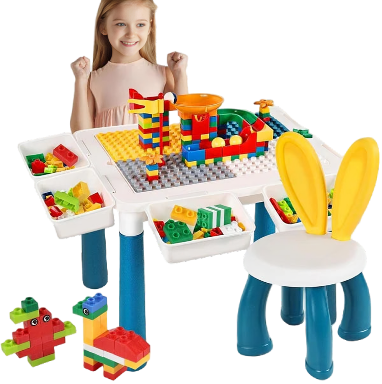 Kids Building Blocks Table with Chair & Learning Station(72 pieces)