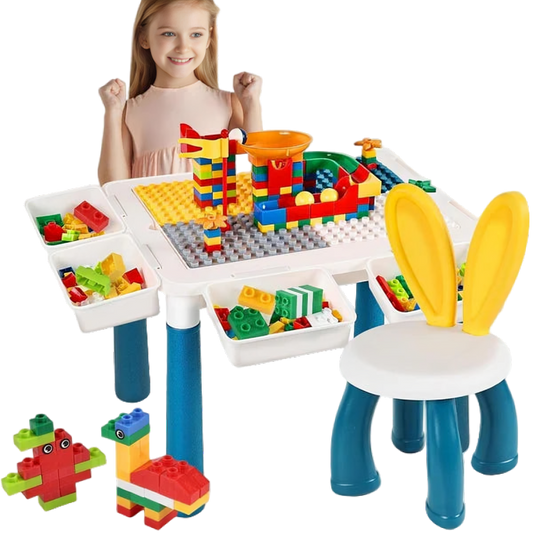 Kids Building Blocks Table with Chair & Learning Station(72 pieces)