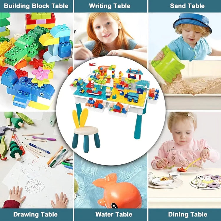 Kids Building Blocks Table with Chair & Learning Station(72 pieces)
